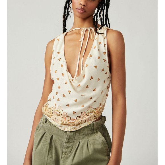 🎉LAST CHANCE🎉 FREE PEOPLE Silas Printed Cowlneck Top / Ivory Combo - Picture 10 of 13